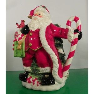 Home Interiors SANTA CLAUS Pitcher Ceramic Christmas Tree Cardinal Candy Cane